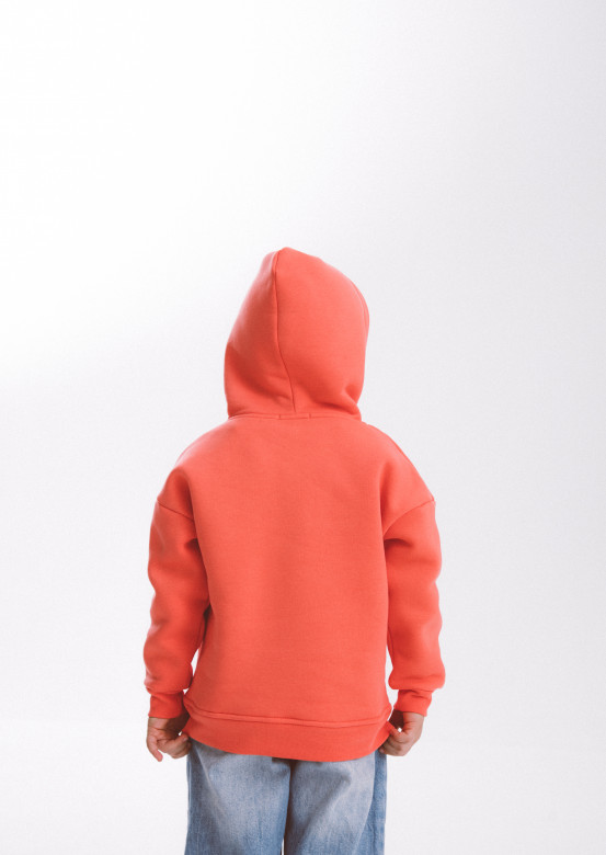 Living Coral colour kids footer hoodie with a zipper